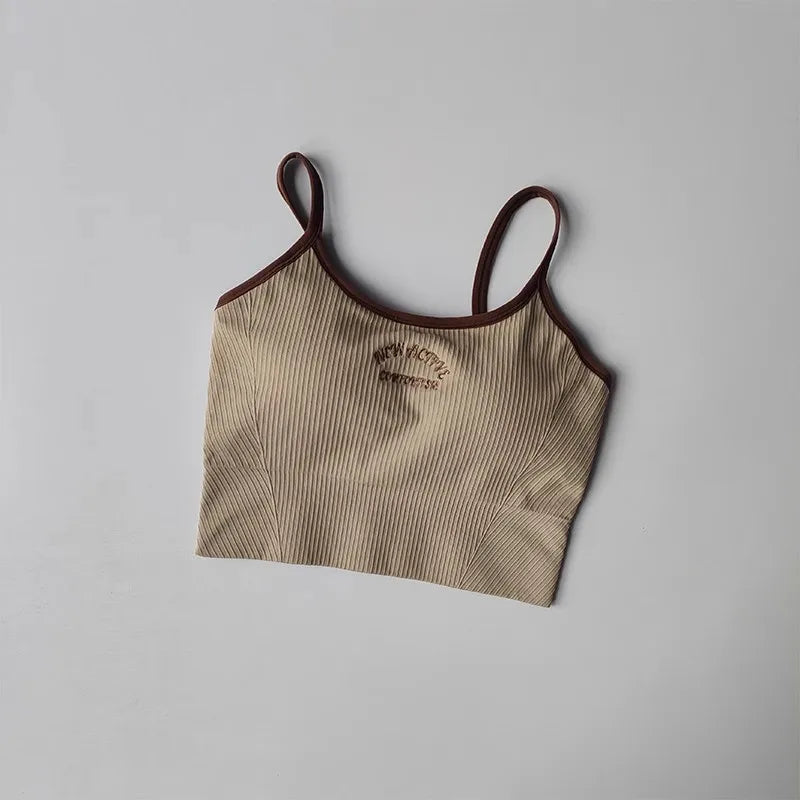 Women's sports bra, color blocked small sling , fixed cup fitness bra, running bra, acceleration, dry training, yoga.