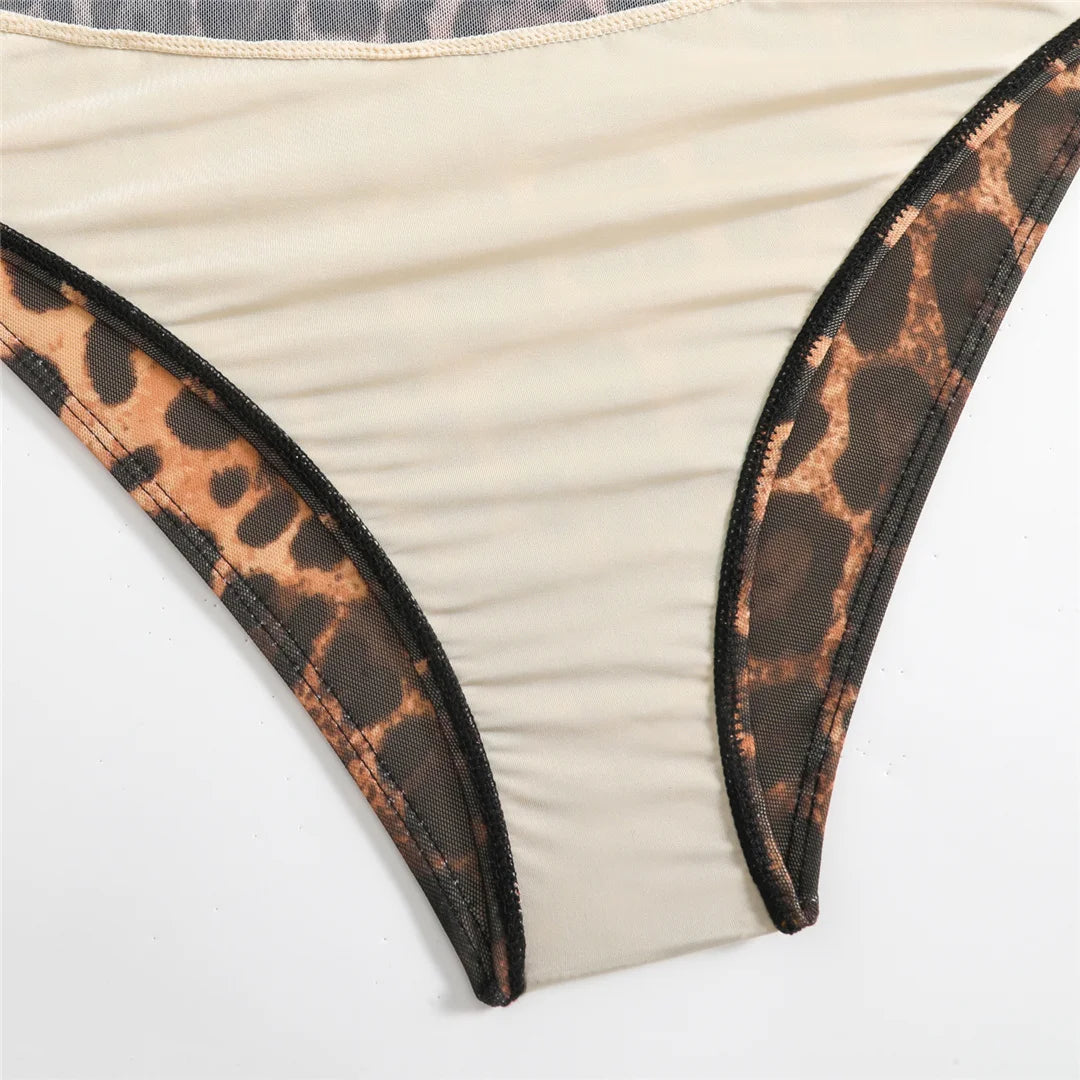 S - XXL 2026 Leopard With Skirt Long Sleeve One Piece Swimsuit Women Swimwear Female High Cut Leg Bather Bathing Suit Swim V7352