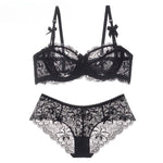 MOYISU Summer Lingerie Set Sheer French Lace Minimiser Bra Briefs Ultra Thin Sexy Women's Underwear Big Bust Sexy Tushy & Panty