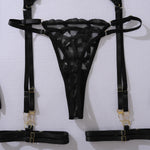 Toucheart Sexy Mesh Solid Color Lace See-through Interesting Hollow Out Underwear Garters Backless Steel Ring Patchwork Sexy Set