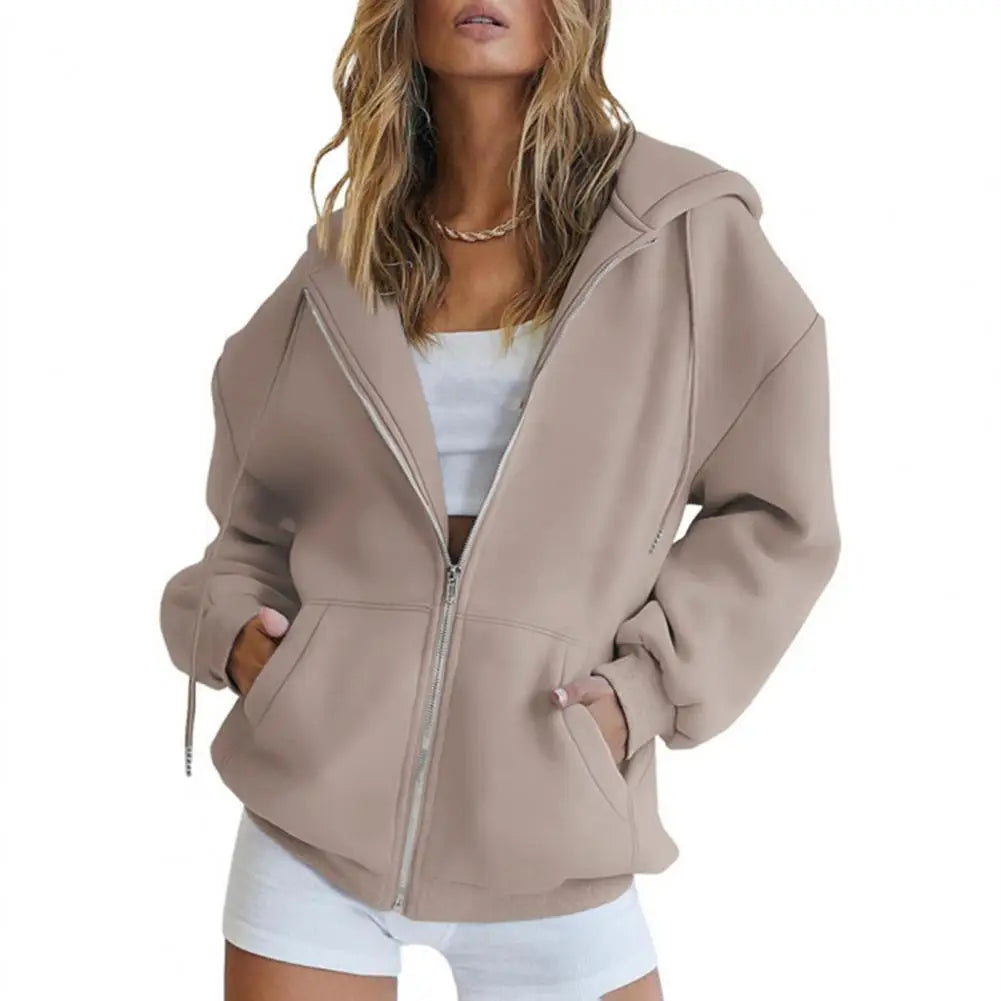 Long Sleeve Oversized Sweatshirt Women Zip Up Hoodies Fall Fleece Jackets with Pockets Casual Workout Outfits