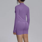 Women's Seamless Yoga Sets Sports Fitness Gym Zipper Long-Sleeve Jacket Hip Lift High-Waist Shorts Suits Workout Training Sets