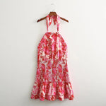 Sexy Red Floral Print Backless Summer Women Boho Mini Dress Bodycon Sleeveless Beach Lace Up Bowknot Dropshipping Dress Sundress