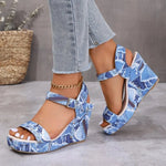2026 New Women's Wedge Sandals Fashion Floral Printed Canvas ShoesCasual Sandals