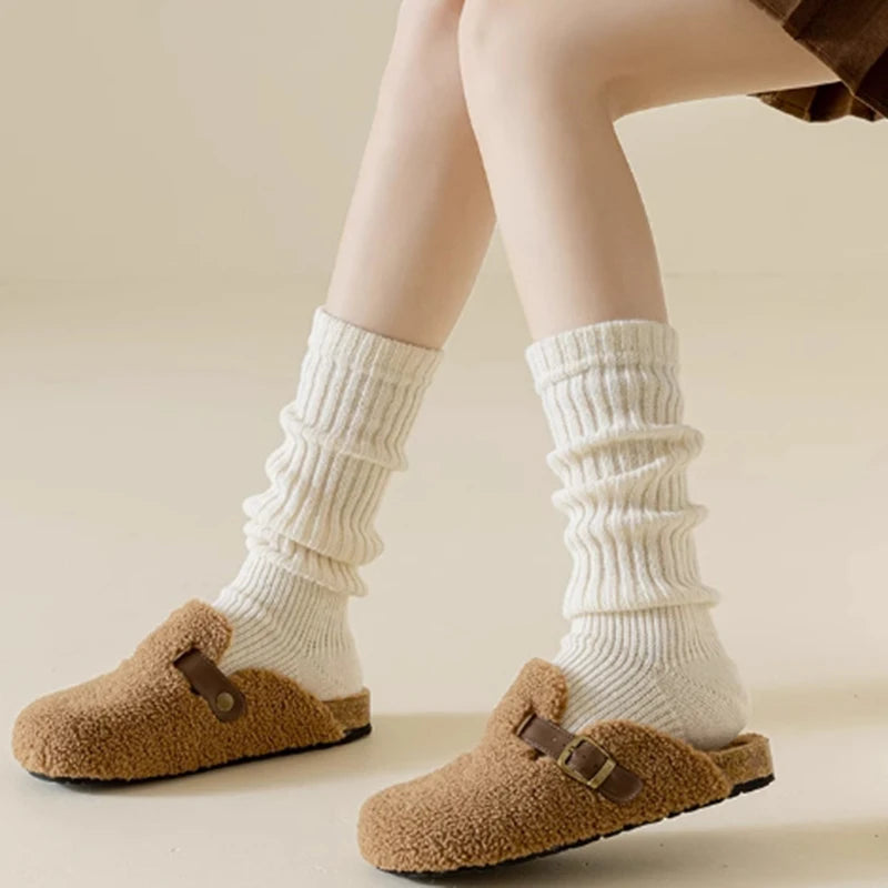 Women's warm knitted socks, autumn and winter Korean version long leg stacked socks, solid color warm dance yoga knitted socks