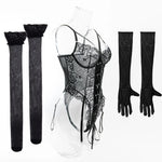 Sexy One Piece Bodysuit Lace Hollow Out Jumpsuit Women Erotic Lingerie Men's Beach Shorts