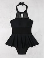 2026 Halter String Solid Swimsuit One Piece Sexy Black MeshSwimwear Women Bathing Suit Female Swimming Summer Beachwear Bodysuit