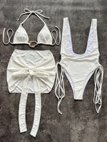 With Skirt Halter Metal Ring Bikini Women Swimwear Female Swimsuit Three-pieces Bikini Set Tassel Bathing Suit Swim Beachwear