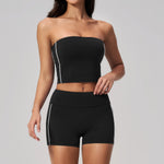 Summer Tight Yoga Suit Women Color Contrast Strapless Slim Sports Tank Top Shorts Fitness Suit Gym Running Workout Tracksuit