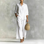 2026 spring and summer women's suit cotton and linen wide-leg pants suit
