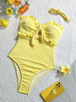 S - XL Floral Print Strapless Ruffled Frill Female Swimwear One Piece Swimsuit Women Monokini Bow Knotted Bathing Suit Swim Lady