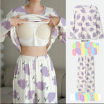 2PCS/Set Women's Big Size with Chest Pads Pajamas Spring Autumn and Winter Nightwear Long-Sleeved Loose Sleepwear Homewear