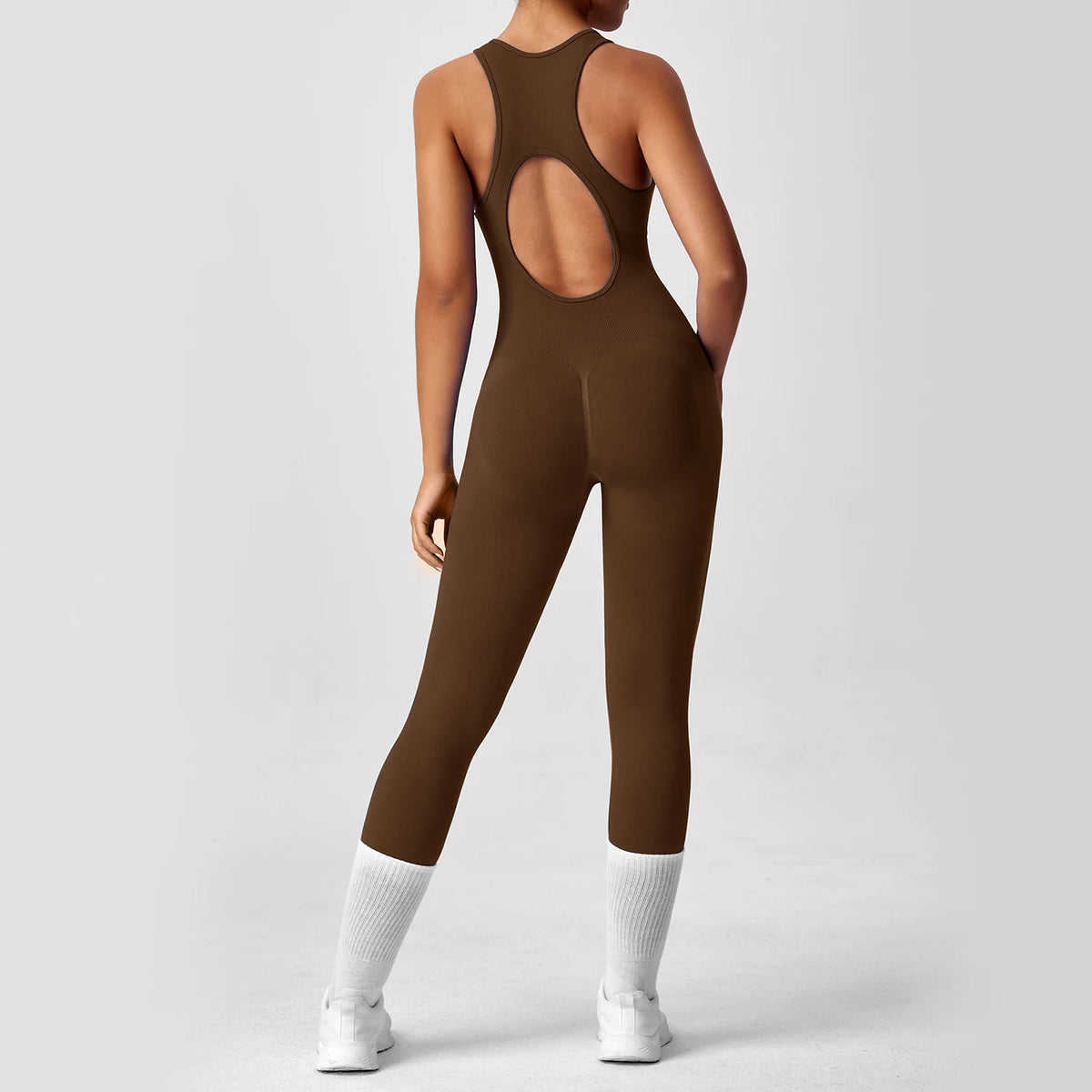 Open Back Racerback Yoga Jumpsuit Women Seamless Butt Lifting High Elastic Gym Workout One Piece Bodysuit