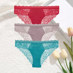 3Pcs/Set Seamless Lace Women Panties Transprant Hollow Out Low Waist Briefs Female Solid Soft Breathable Lingerie Underwear