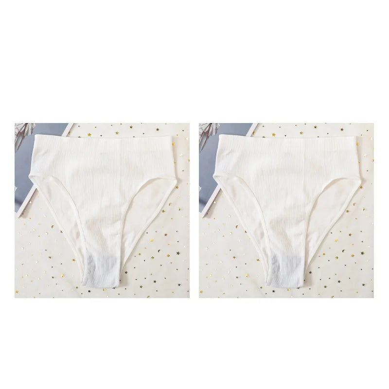 2Pcs/Set Seamless Panties High Waist Briefs Women High Leg Cut Panties Female Underpants Sexy Lingerie Solid Color Underwear S-L