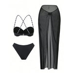 XS - L 3PCS With Skirt Underwired Bikini Female Swimsuit Women Swimwear Bather Bathing Suit Swim Three-pieces Bikini set K8045