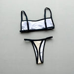 Sexy Beige Black Patchwork Bikini Set 2026 Women Halter Push Up Bra Thong Swimsuit Summer Bathing Suit Holiday Swimwear Biquini