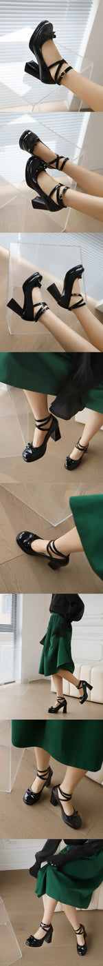 Big Size 43 Sweet Bow knot Mary Janes Shoes Cute Burgundy Ankle Strap Pumps Lolita Platform Block High Heels White Wedding Pumps