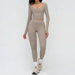 2 Pieces Sportswear Women Yoga Set Gym Clothes Fitness Set Outfit Outdoor Long-Sleeved Shirt Tracksuits Sports Bra Gym Leggings