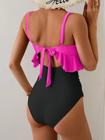 2026 Hollow Swimsuit One Piece U-wire Ruffle Swimwear Women Patchwork Bathers Bathing Swimming Swim Suit Female Beachwear XXL