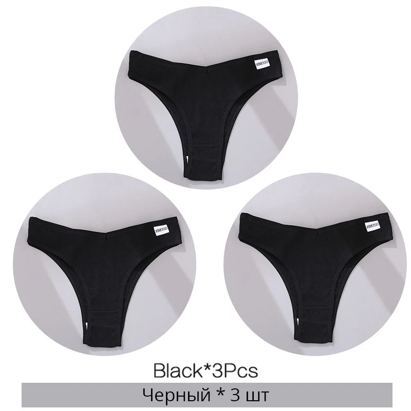 3Pcs/Set Women Cotton Panties Sexy V Waist Briefs T-Back Brazilian Underpants Female M-XL Underwear Girls Breathable Intimates