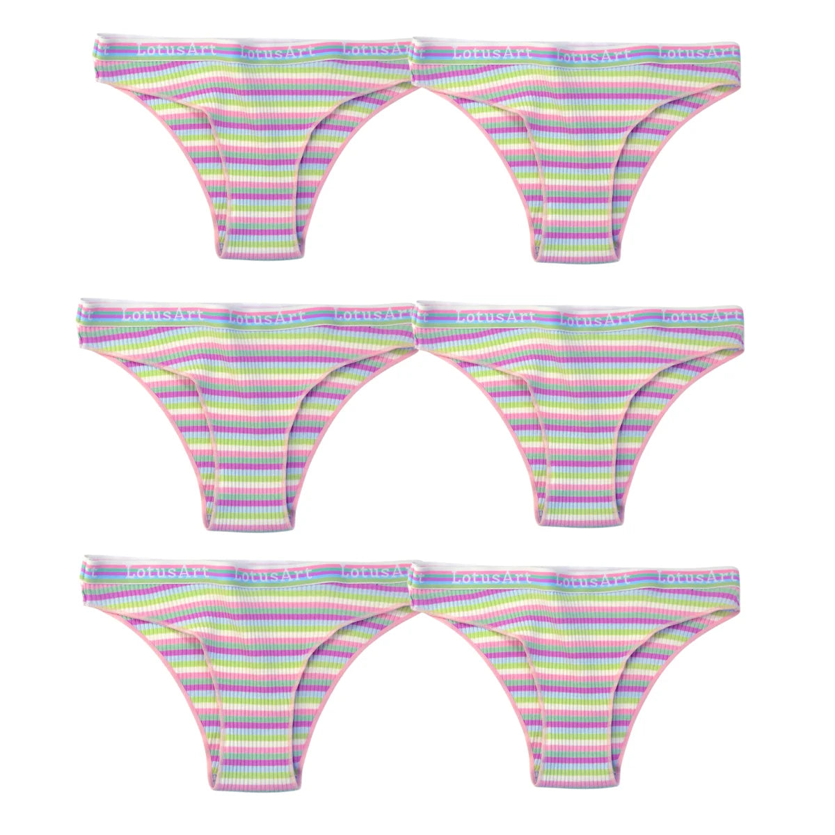 6PCS/Set Cotton Panties For Women Striped Briefs Low Waist Bottoms Female Sports Underpants Seamless Underwear Sexy Lingerie