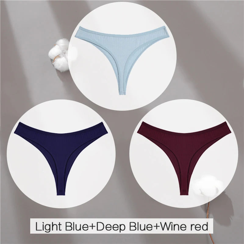 3Pcs/Set Women Cotton G-String Panties Female Low Rise Thongs Ladies Sexy Bikini 7 Solid Color Girl Soft M-XL Intimates Lingerie