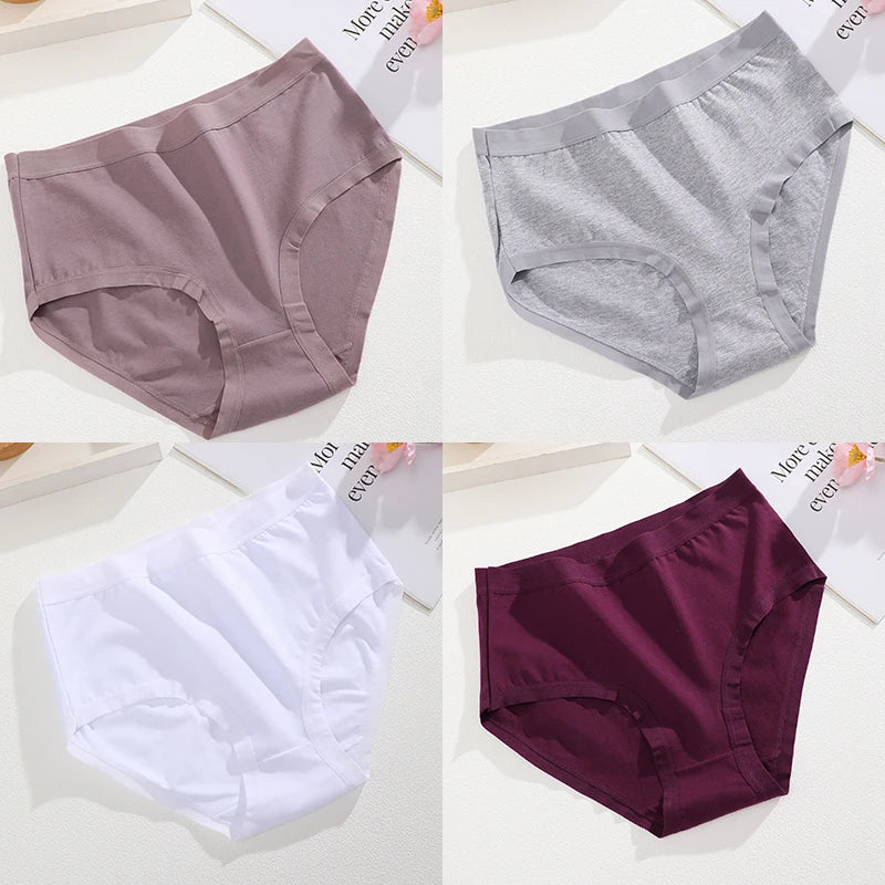 4Pcs/Set Women Cotton Briefs Seamless High Waist Breathable Underwear Female Stretch Comfortable Lingerie New solid color Panty