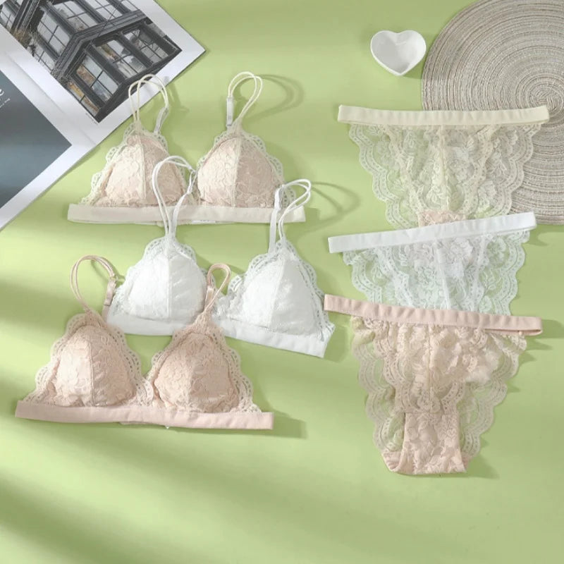 Women Lace Bra And Panties Set Embroidery Lace Bralette Underwear Set Push Up Brassiere Low Briefs Female Sexy Lingerie Set