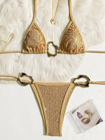 Metal Ring Shiny Sequins Bikini Women Swimwear Female Swimsuit Two-pieces Bikini Set High Cut Bather Bathing Suit Swim Beachwear