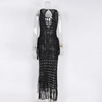 S-XL Sexy Hollow Out Fringe Tassel Knitted Crochet Tunic Beach Cover Up Cover-ups Beach Dress Beach Wear Beachwear Female V3800C
