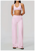 Summer 2 Piece Yoga Sets Women Tight Back Cross Sports Bra High Waist Peach Hip Wide Leg Pants Gym Running Fitness Workout Suits