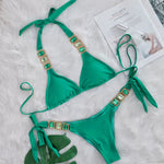 DEKA Brazilian Chain Bikini Set Women's Swimsuit Stylish Solid Thong Swimwear Diamond Separate Beachwear Bathing Suit