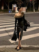 Sexy One Step Split PU Leather Half Skirt For Women's New High Waisted Slim Streetwear Black PU Fashion Womne Mini DressYTM8