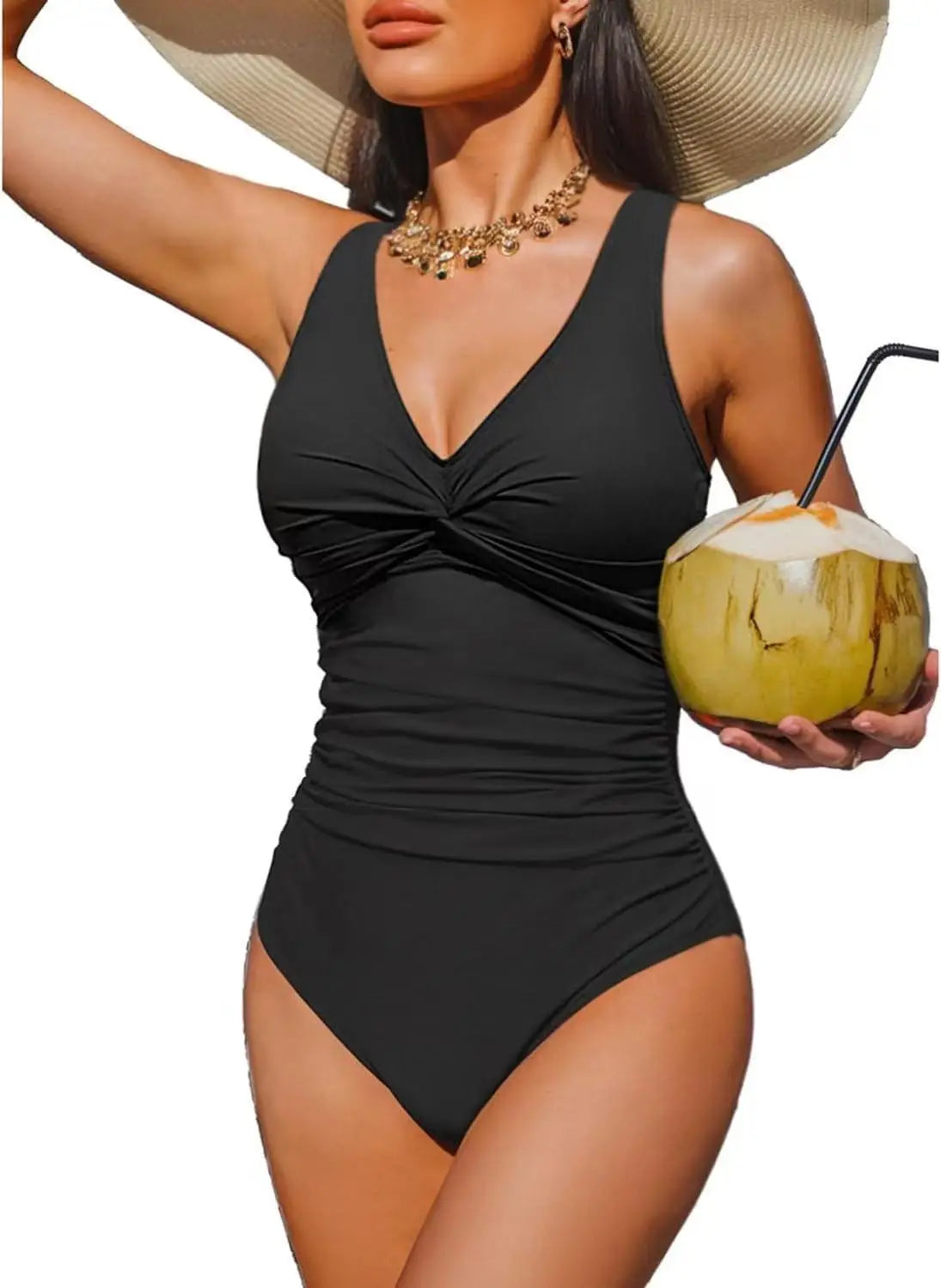 S - XXL Twist Front V Neck One Piece Swimsuit Women Swimwear Female Slim Monokini Backless Bathing Suit Swim Beachwear Bodysuit