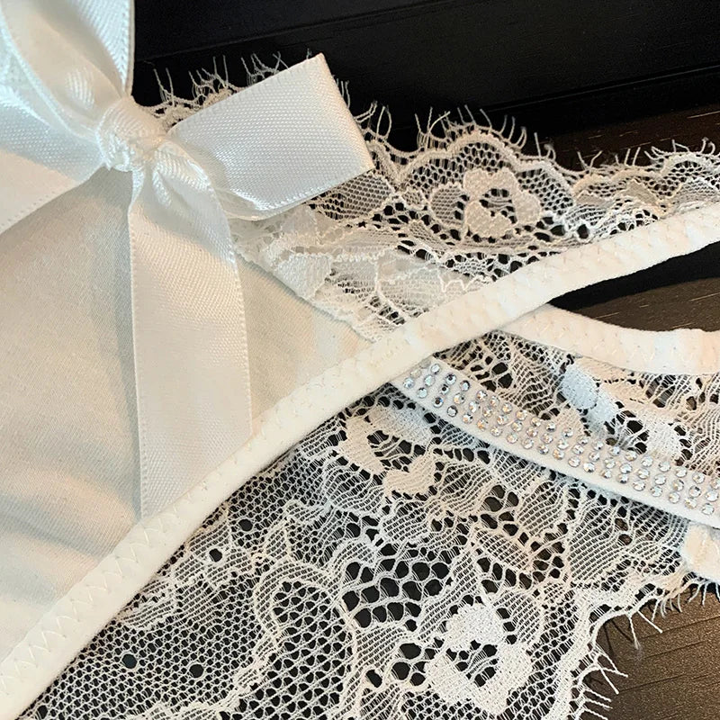 Rhinestones Girls Sexy G String Lace Panties Women Underwear Briefs Hollow Out Thong Transparent Lingerie Intimates