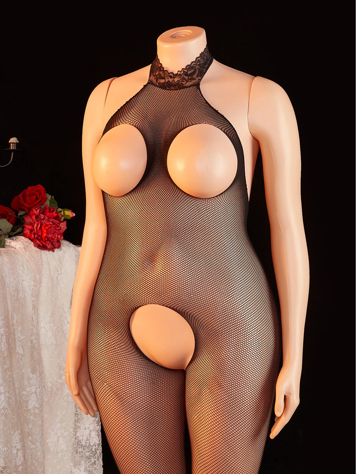 Women's Netted Bodysuit Open Crotch High Cut One Piece Teddy Sexy Lingerie Fishnet Leotard Erotic Costume