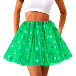 Womens Shamrock Sequin Tulle Skirt Elastic Waist St Patricks Day Tutu Flared Mini Skirt Glittery Bottoms For Festival Costume
