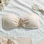 With Skirt Wrinkled Bandeau Bikini Female Swimsuit Women Swimwear Three-pieces Bikini Set Metal Ring Bathing Suit Swim Beachwear