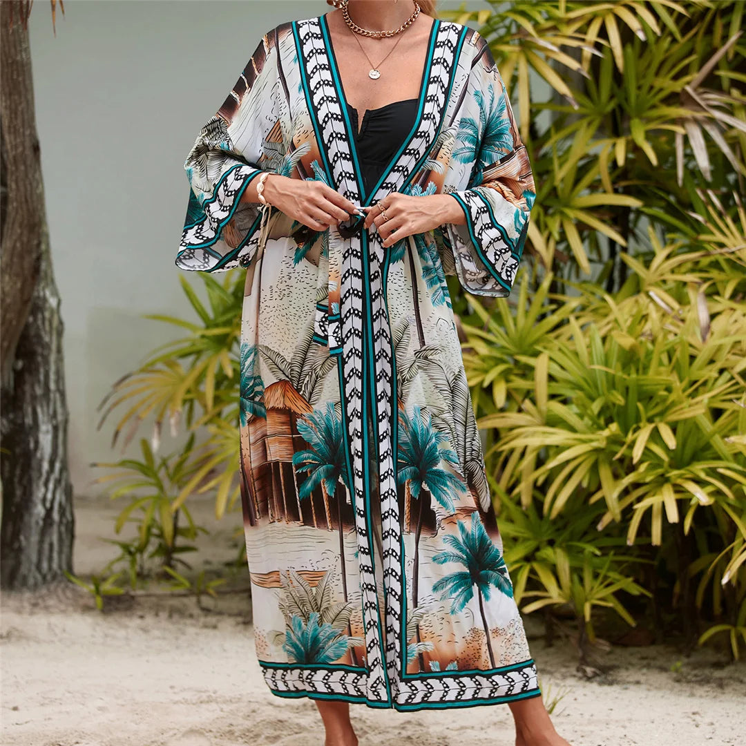13 Colors Printed With Belt Crochet Knitted Tunic Beach Dress Beach Wear Beachwear Beach Cover Up Cover-upsFemale Women V7201