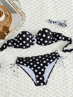 Sexy Black Polka Dot Print Bikini Set 2026 Women Pleate Push Up Drawstring Side High Waist Swimsuit Beach Bathing Suit Swimwear