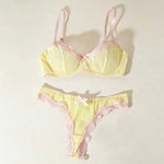 Female Sweet Mesh Lingerie Set Pink Lace Trim Bra and Panty Set Intimate 2 Pieces Women Underwear Cute Bow Sexy Boudoir Lingerie
