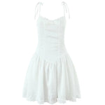 Women's Dark Pattern Bow Cute Sweet Princess Dress White And Pink Strap Mini Dress With Lace Trim Bow And Flared Ruffle Hem SK6A