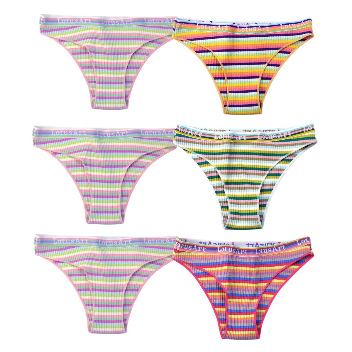 6PCS/Set Cotton Panties For Women Striped Briefs Low Waist Bottoms Female Sports Underpants Seamless Underwear Sexy Lingerie