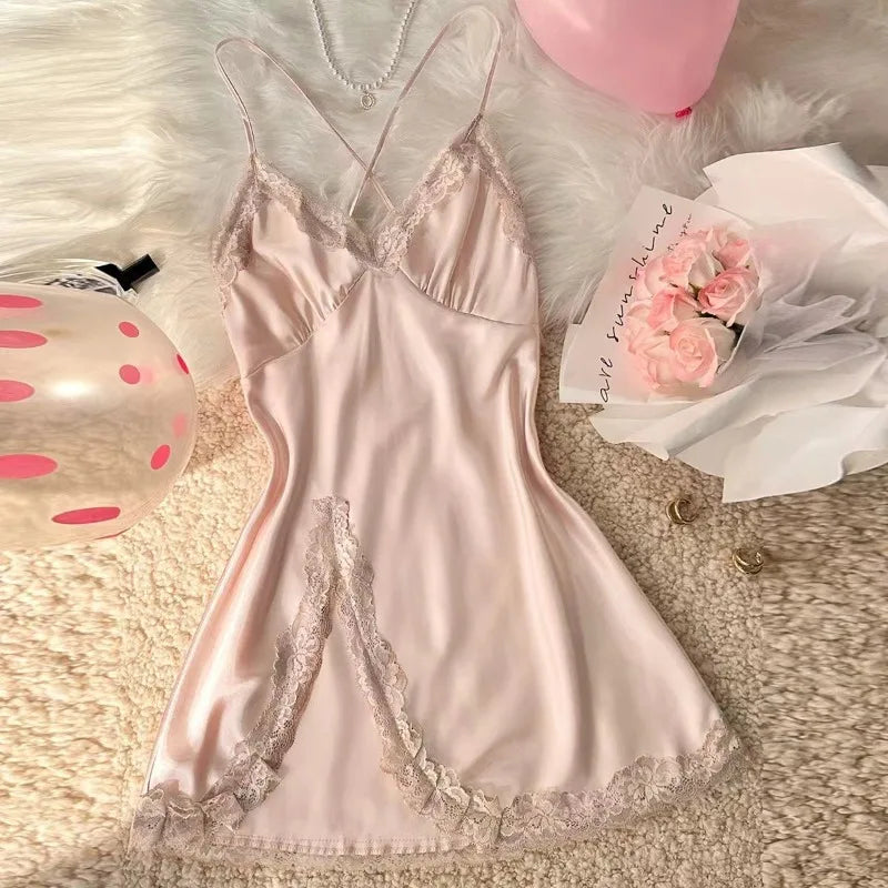 Two-piece lace patchwork women's Nightdress sexy and comfortable pajama set for women