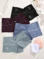 6PCS Women Lace Boxers Briefs Sexy Seamless Breathable Low Waist Female Underwear Solid Color Intimates High Elastic Lingerie