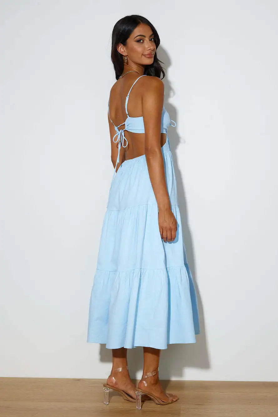 Spaghetti Strap Vacation Long Dress For Women Summer 2025 Fashion Elegant Sleeveless Backless Hollow Out Vestidos Party Dresses