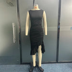 Dresses For Women 2023 Summer Elegant Solid Sleeveless Vestidos Slim Backless Ruffles Irregular Streetwear Party Evening Dress