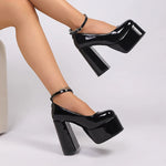 Fashion Chunky Heel Mary Jane Shoes Women Ankle Strap Thick Platform Pumps Woman Plus Size Super High Heels Party Wedding Shoes
