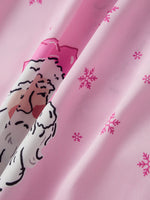 Women Satin Christmas Pajamas Sets Long Sleeve Santa Claus Print Tops with Elastic Waist Pants Two Pieces Sleepwear